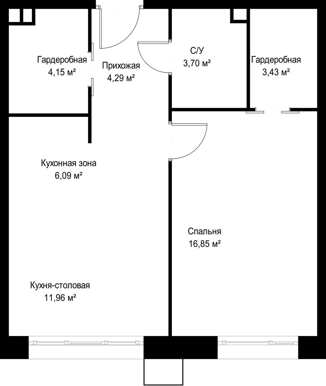 1-комнатная квартира, 50,5 м² — фото 2