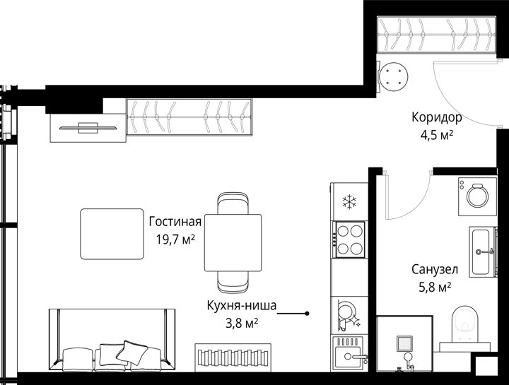Квартира-студия, 33,8 м² — фото 1