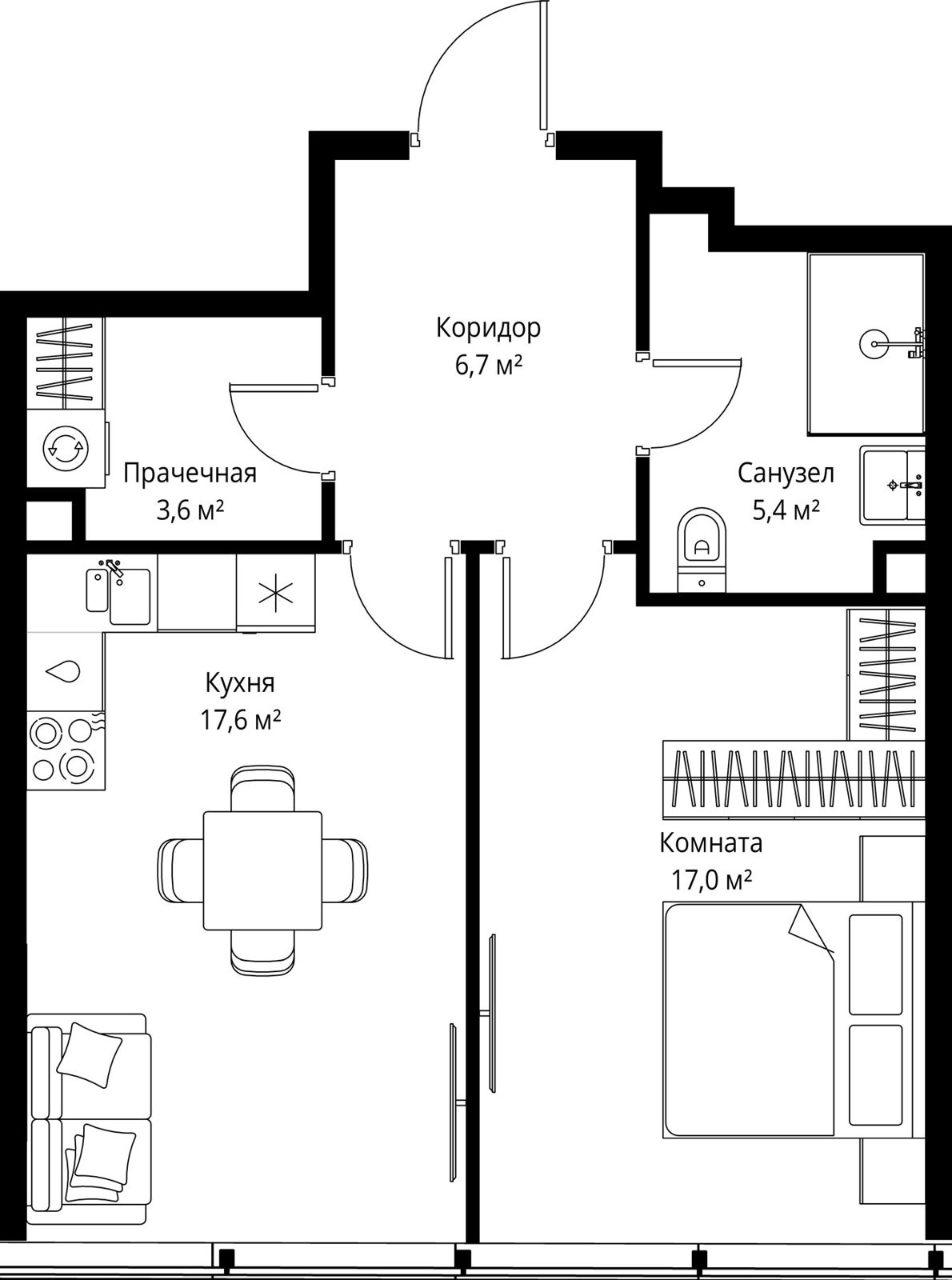 1-комнатная квартира, 50,3 м²