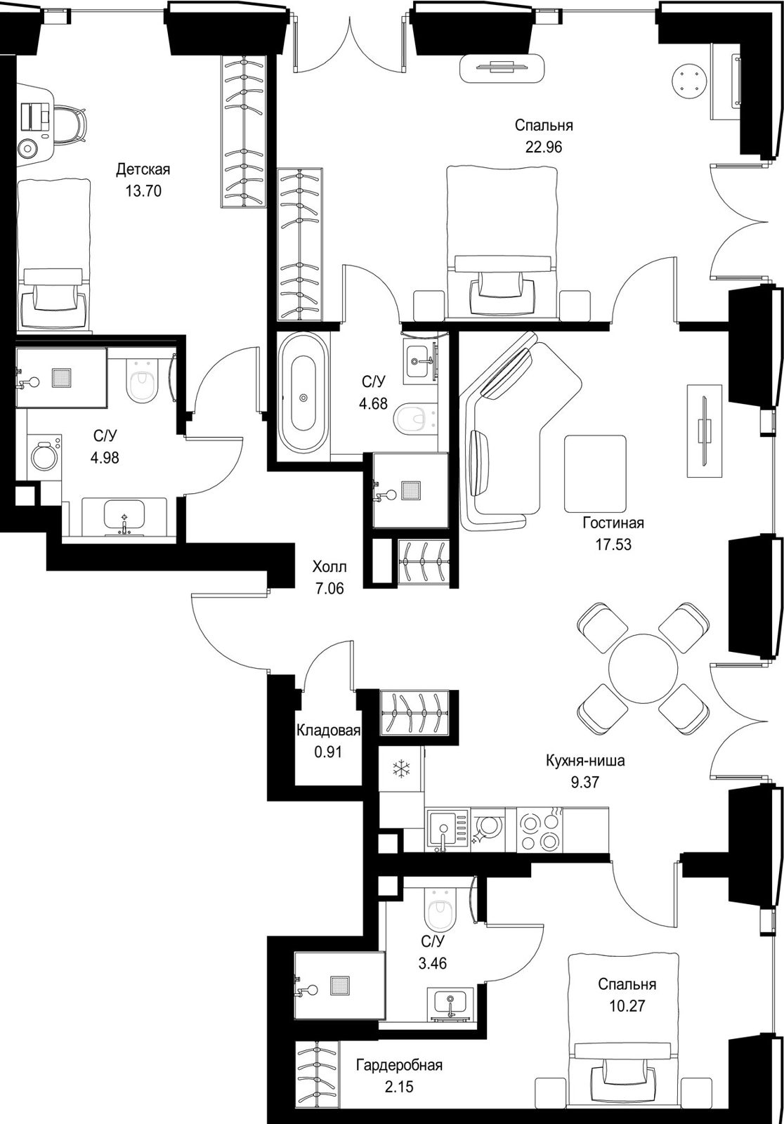 3-комнатная квартира, 97,1 м²