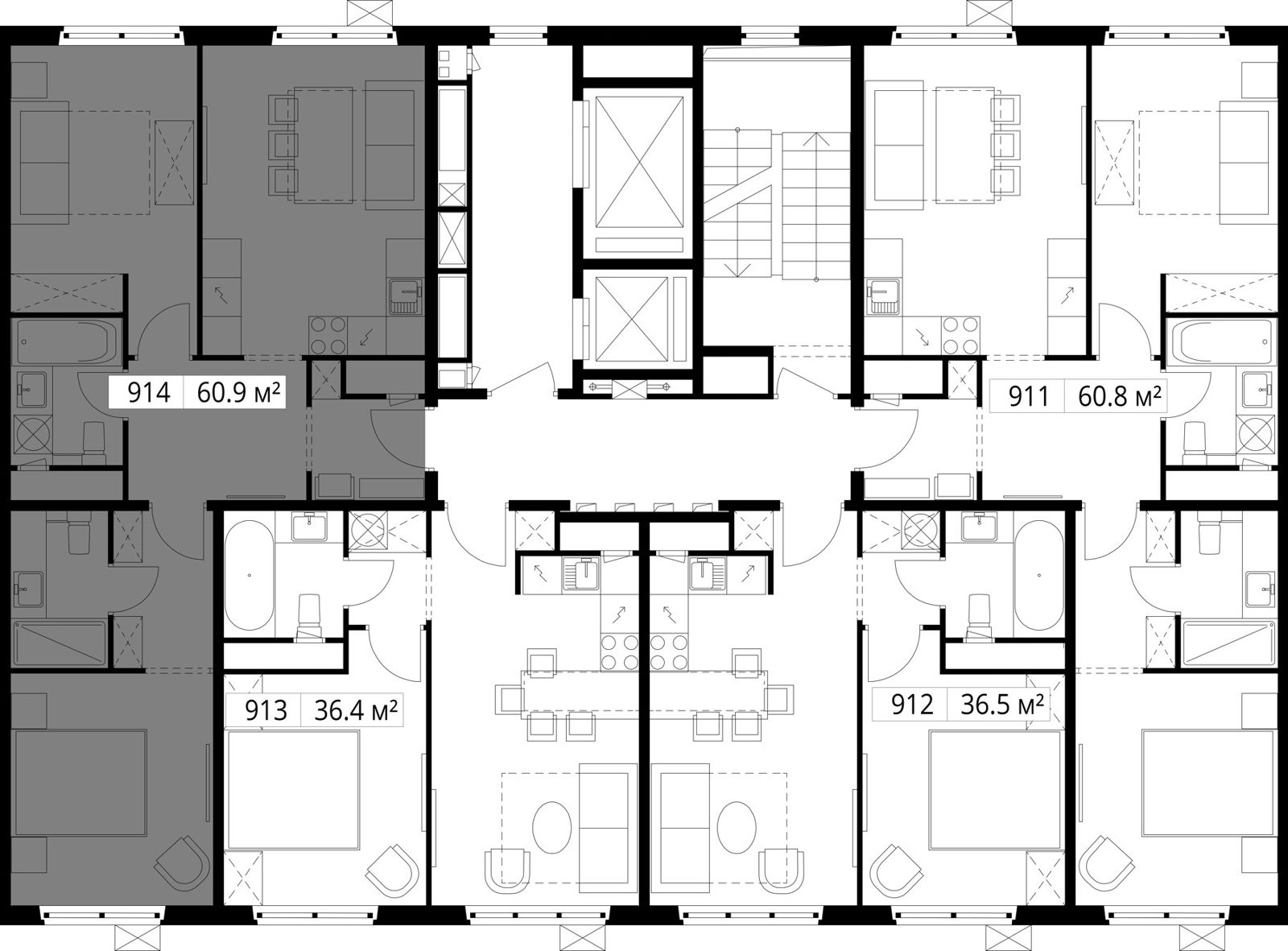 2-комнатная квартира, 60,9 м² — фото 2