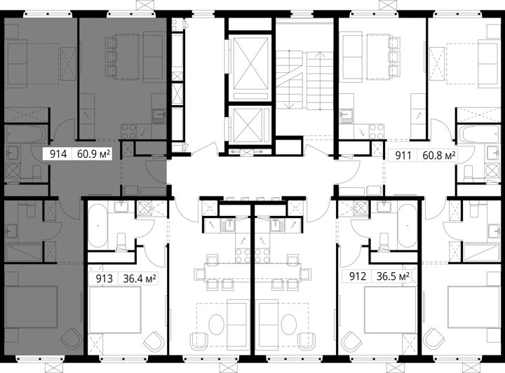 2-комнатная квартира, 60,9 м² — фото 2
