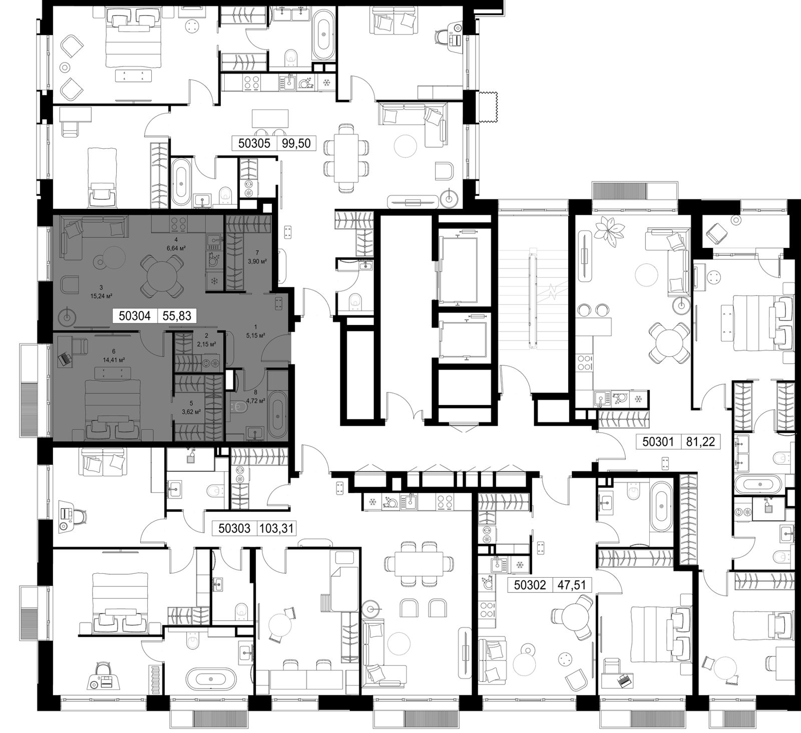 1-комнатная квартира, 55,8 м² — фото 2