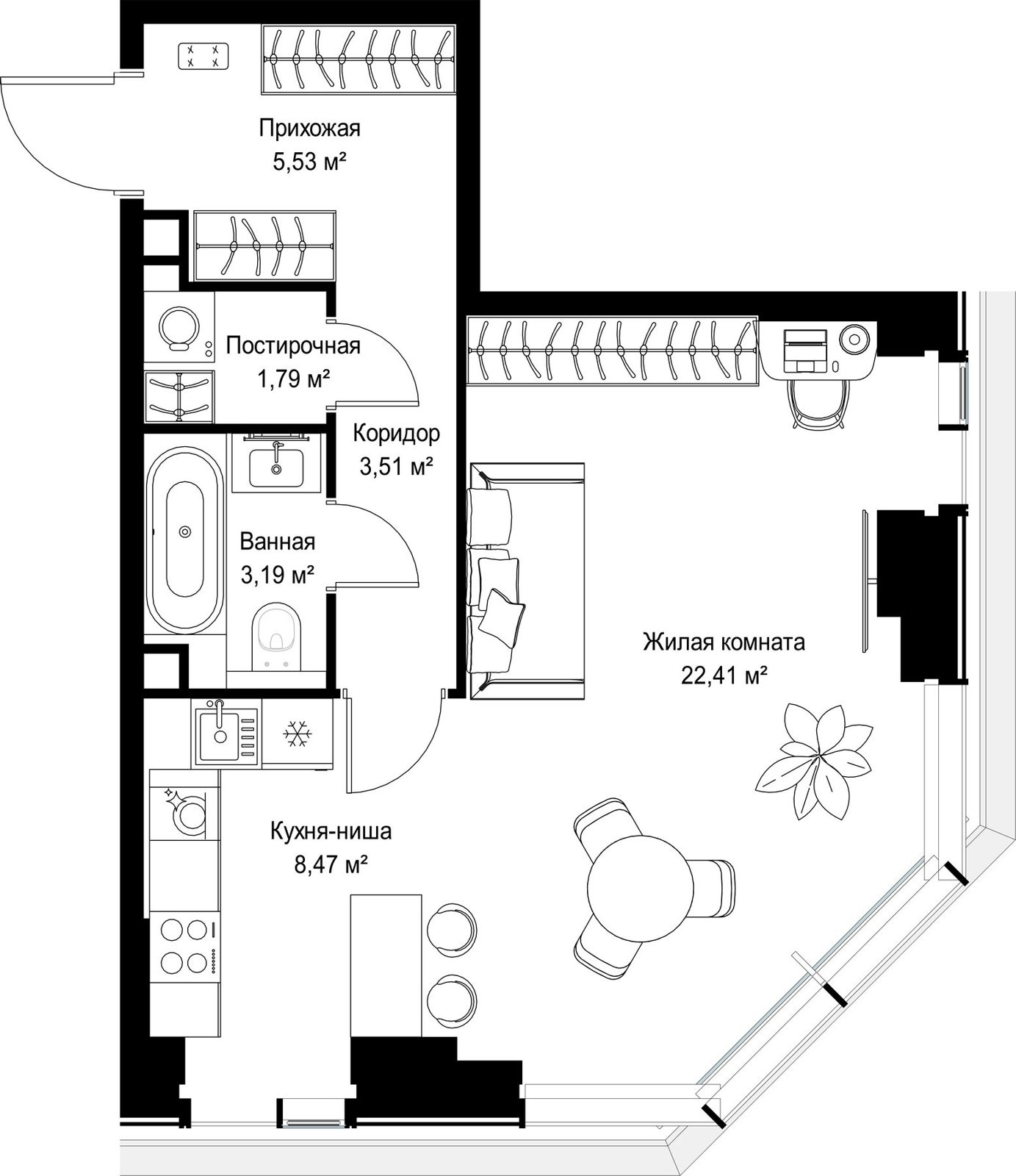 1-комнатная квартира, 44,9 м²