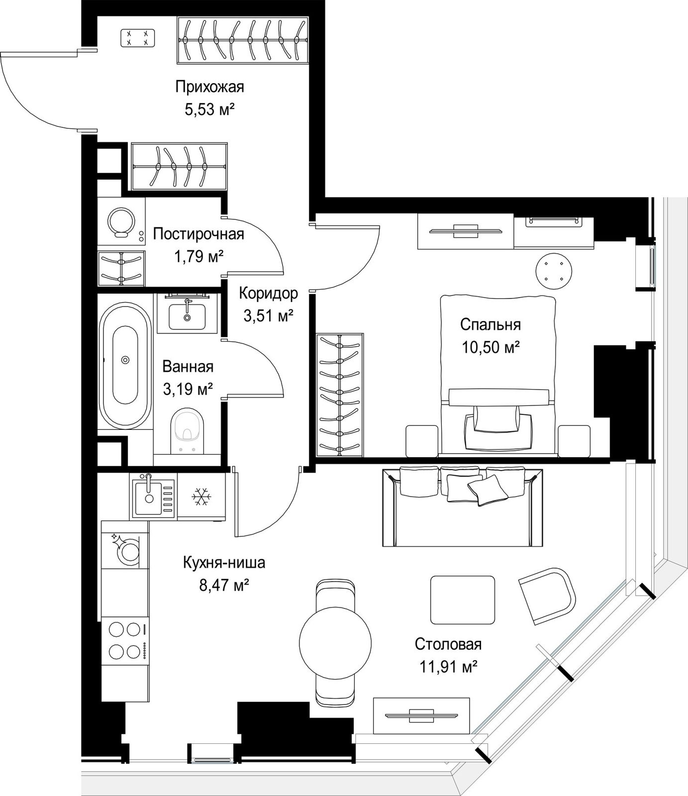 1-комнатная квартира, 44,9 м² — фото 2