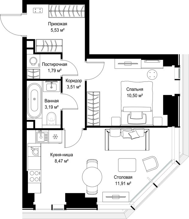 1-комнатная квартира, 44,9 м² — фото 2