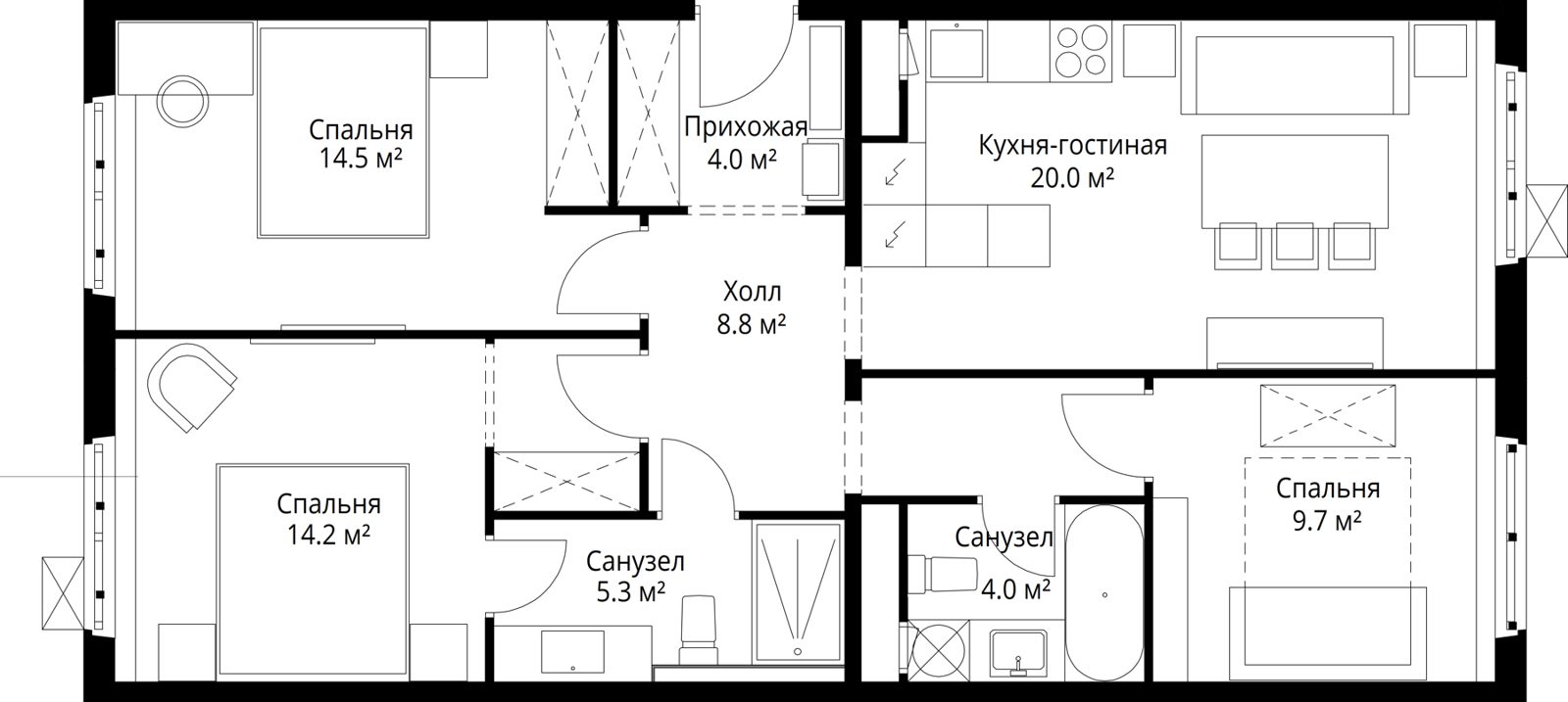 3-комнатная квартира, 80,5 м²