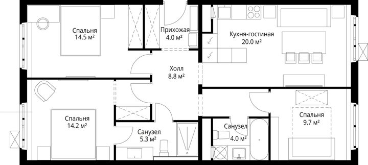 3-комнатная квартира, 80,5 м² — фото 1