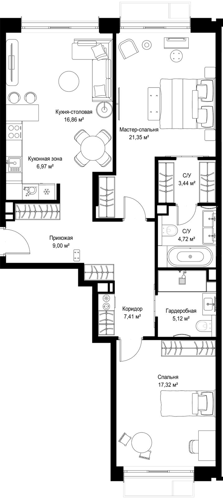 2-комнатная квартира, 92,2 м²