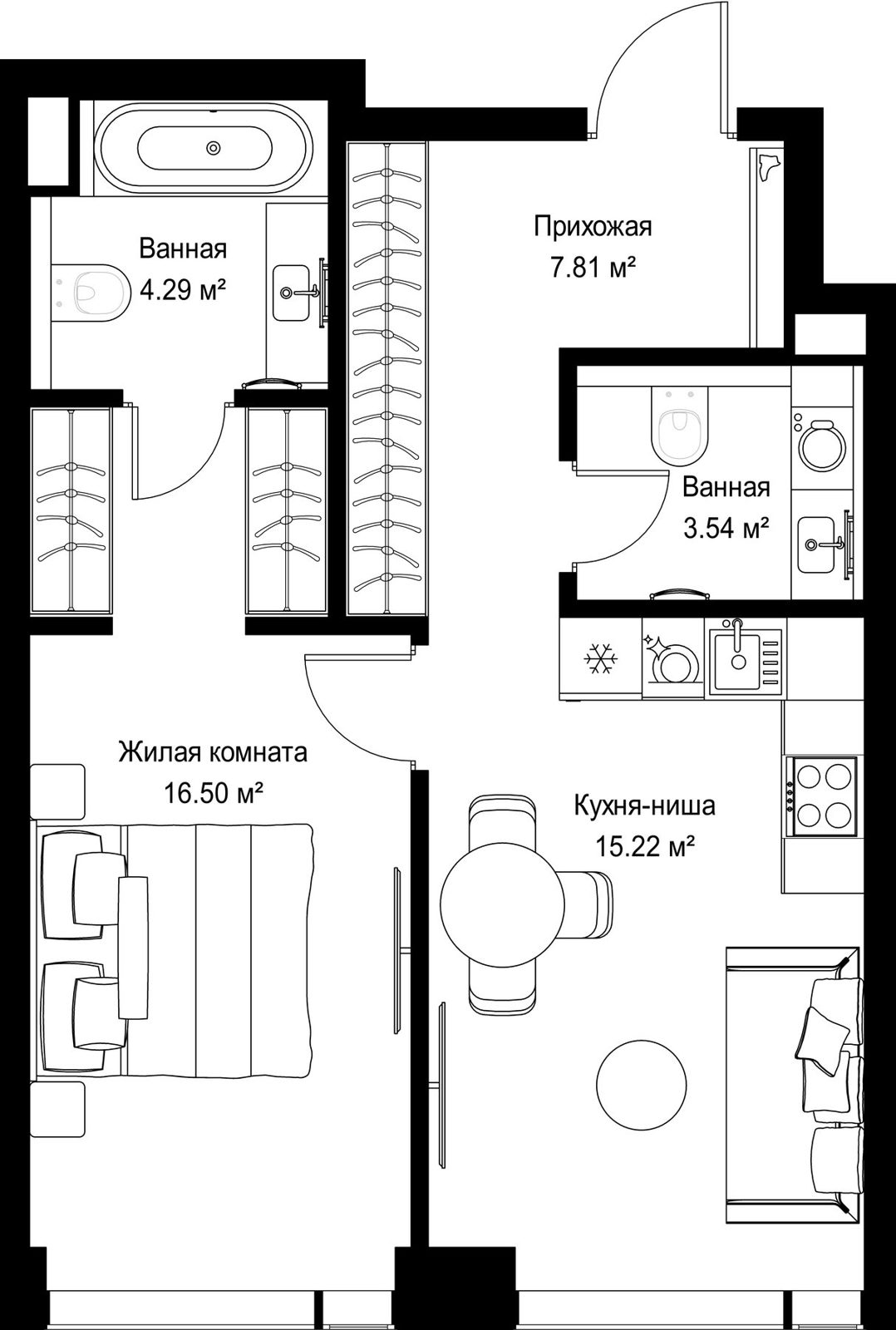 1-комнатная квартира, 47,4 м²