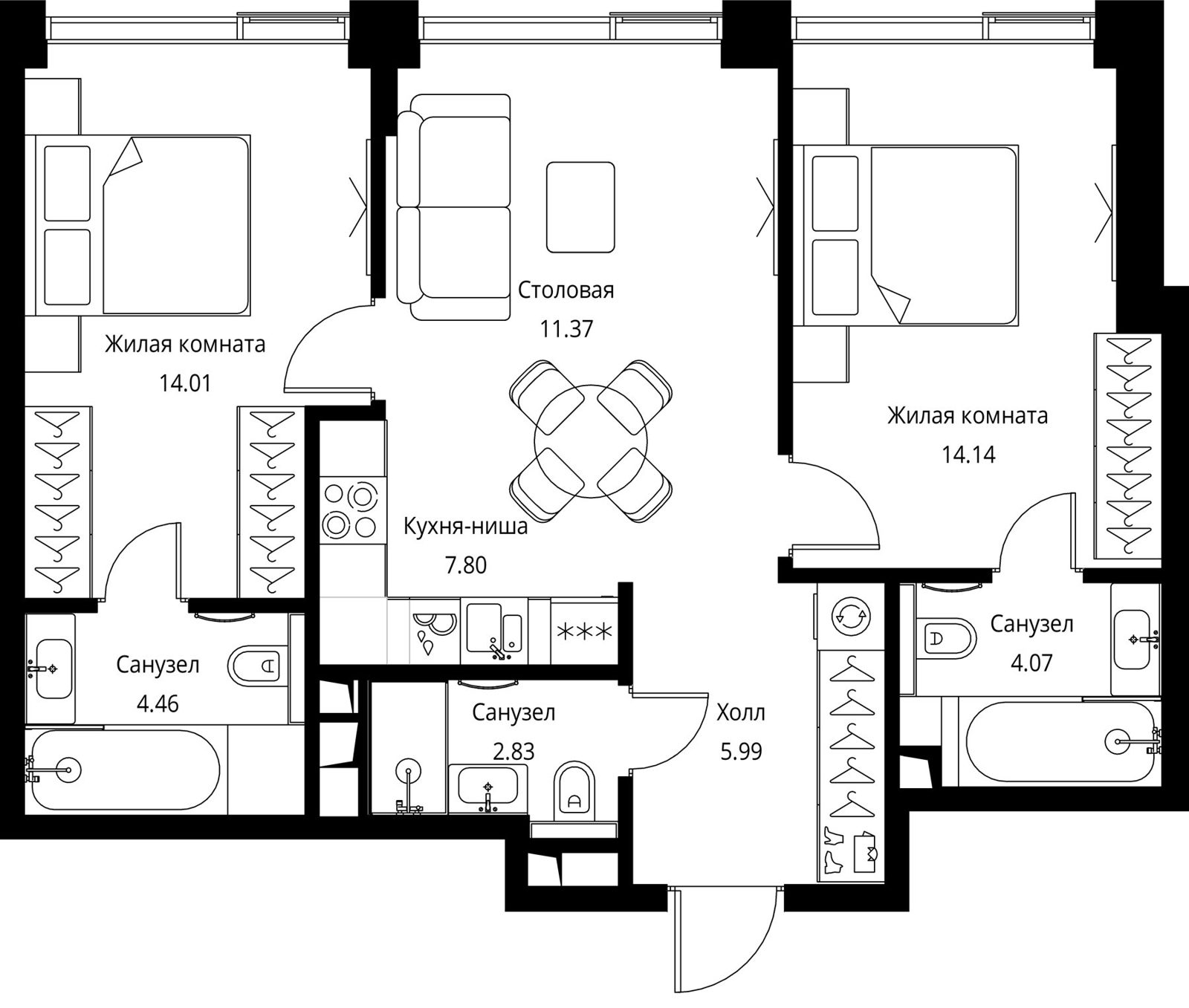 2-комнатная квартира, 64,7 м²