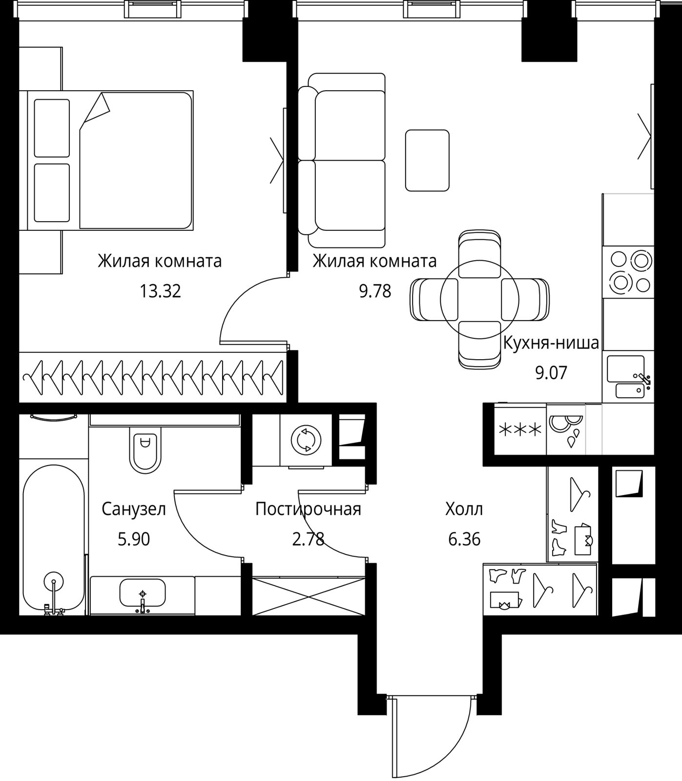 1-комнатная квартира, 47,2 м²