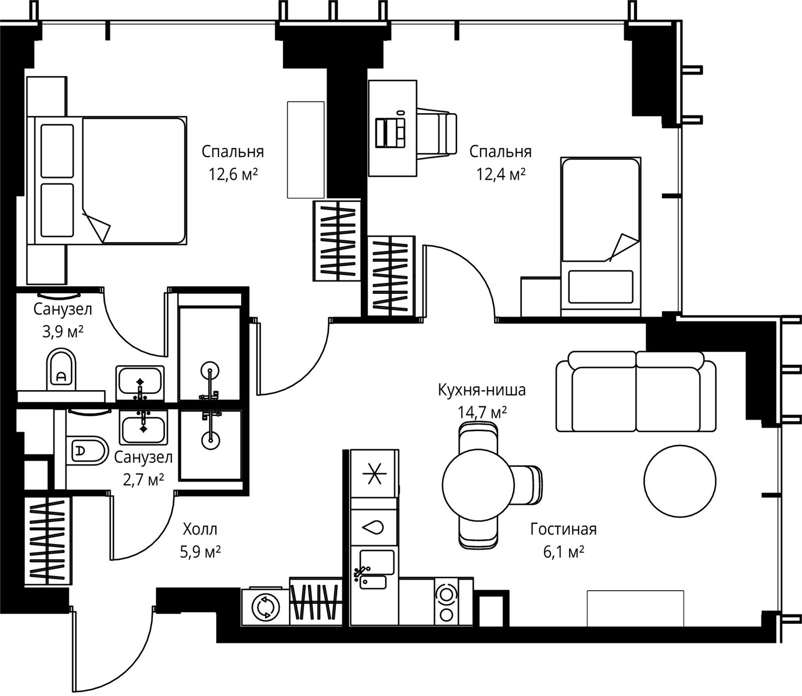 3-комнатная квартира, 58,3 м²