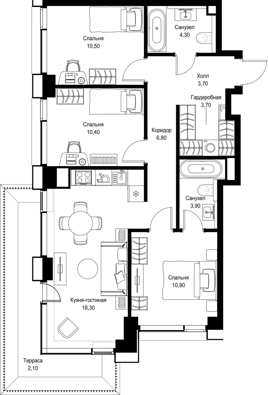 3-комнатная квартира, 74,6 м²