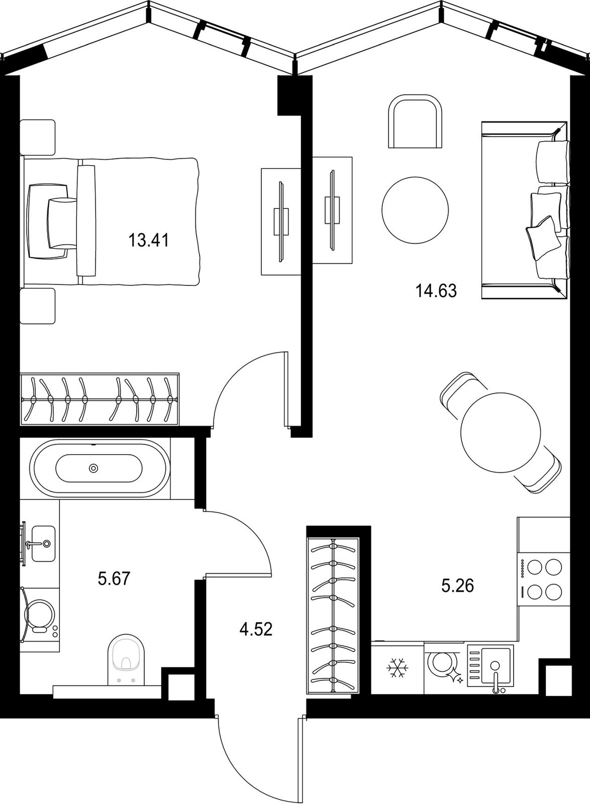 1-комнатная квартира, 43,5 м²