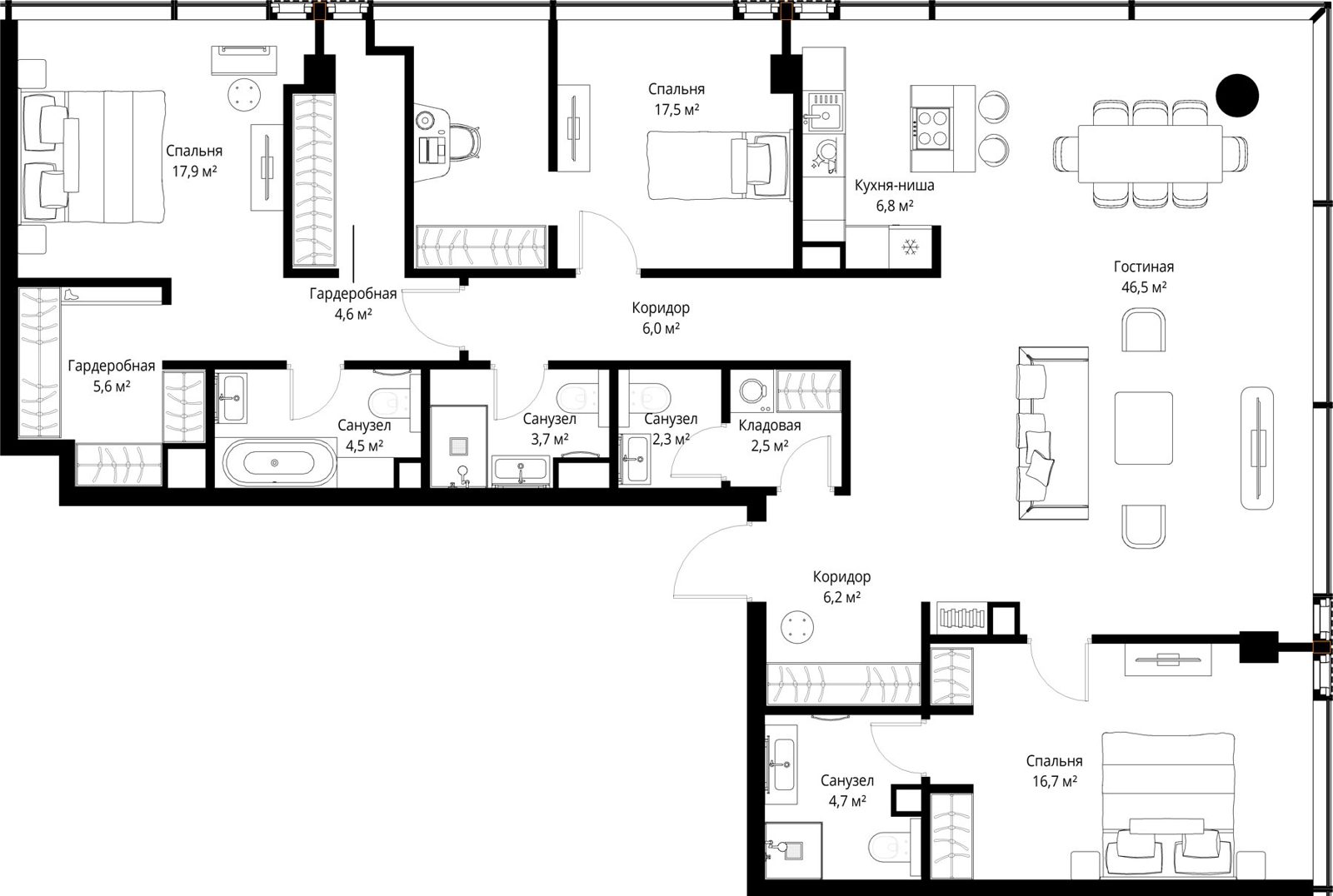 3-комнатная квартира, 145,5 м²