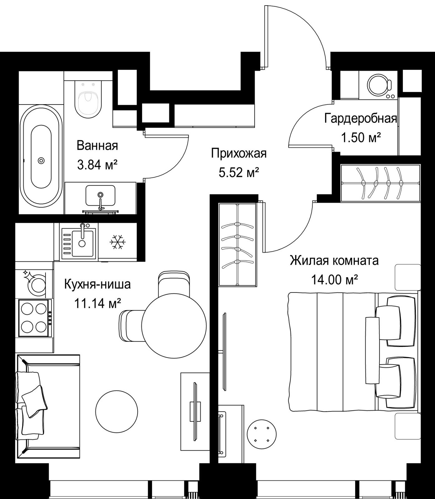 1-комнатная квартира, 36 м²