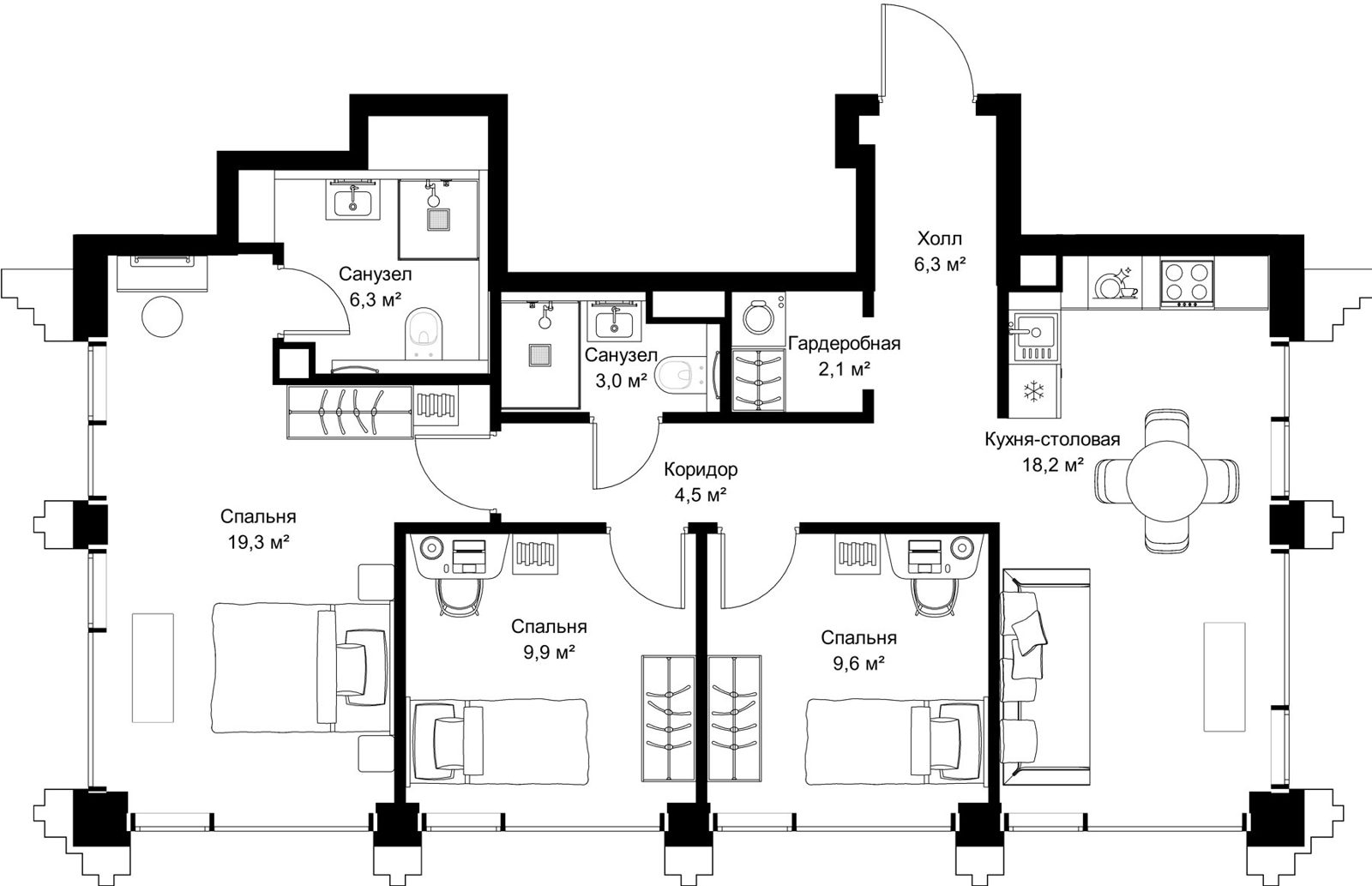 3-комнатная квартира, 79,2 м²
