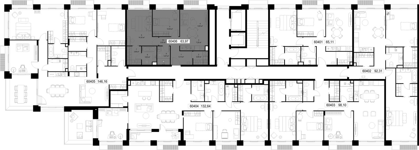 2-комнатная квартира, 64 м² — фото 2