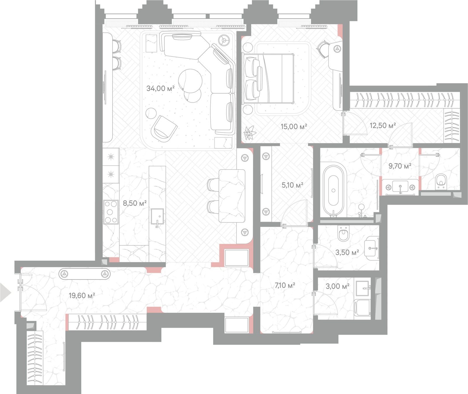 1-комнатная квартира, 118 м²