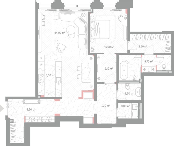 1-комнатная квартира, 118 м²