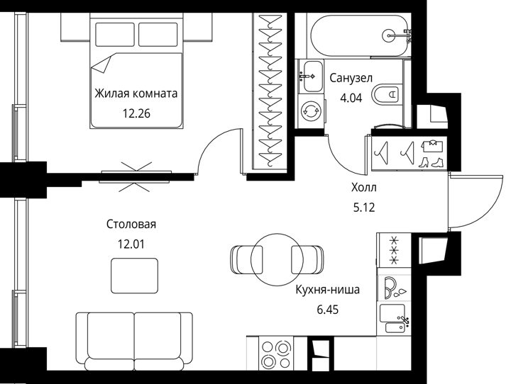 1-комнатная квартира, 39,9 м² — фото 1