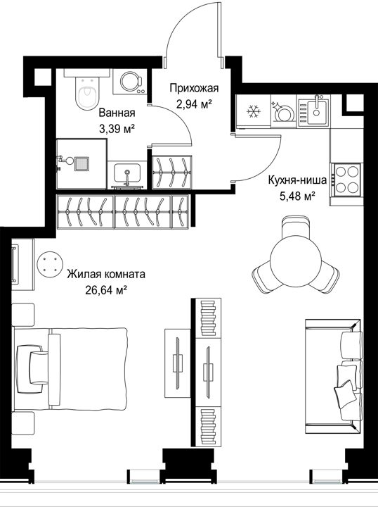 1-комнатная квартира, 38,5 м² — фото 1