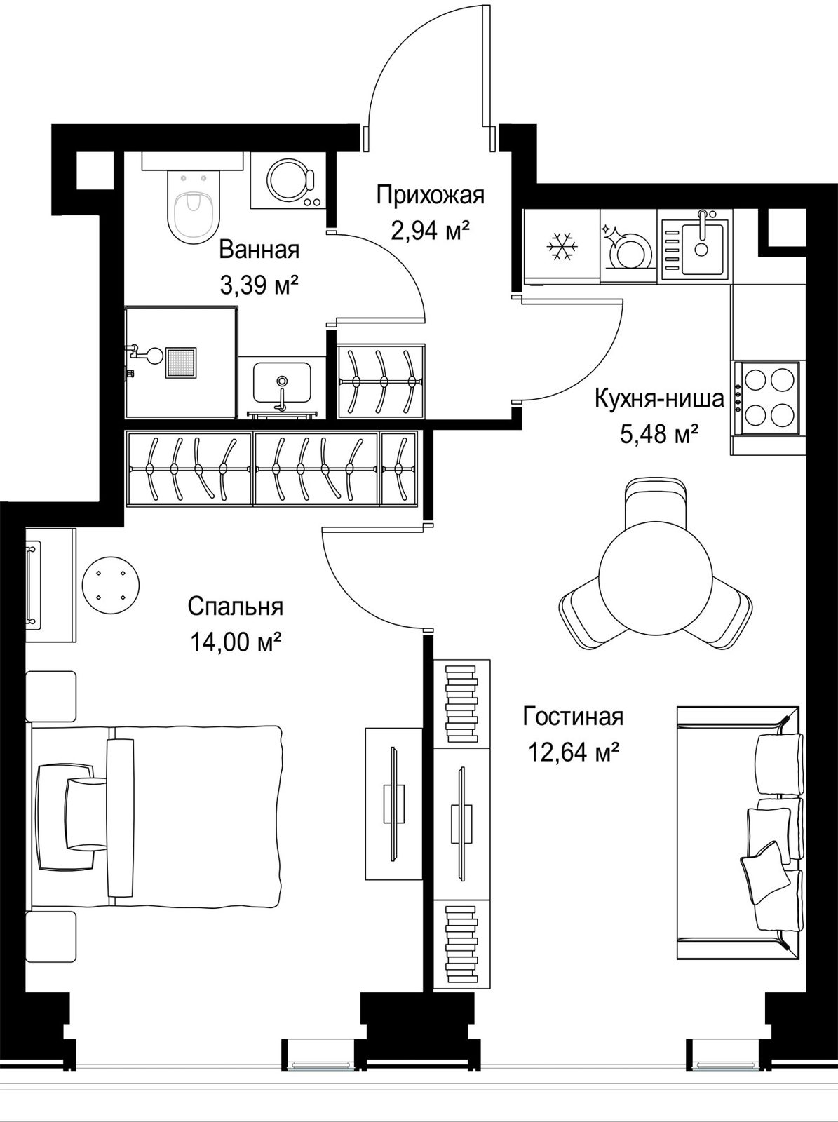 1-комнатная квартира, 38,5 м² — фото 2