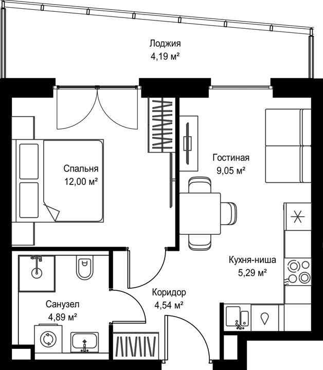 1-комнатная квартира, 39,8 м² — фото 1