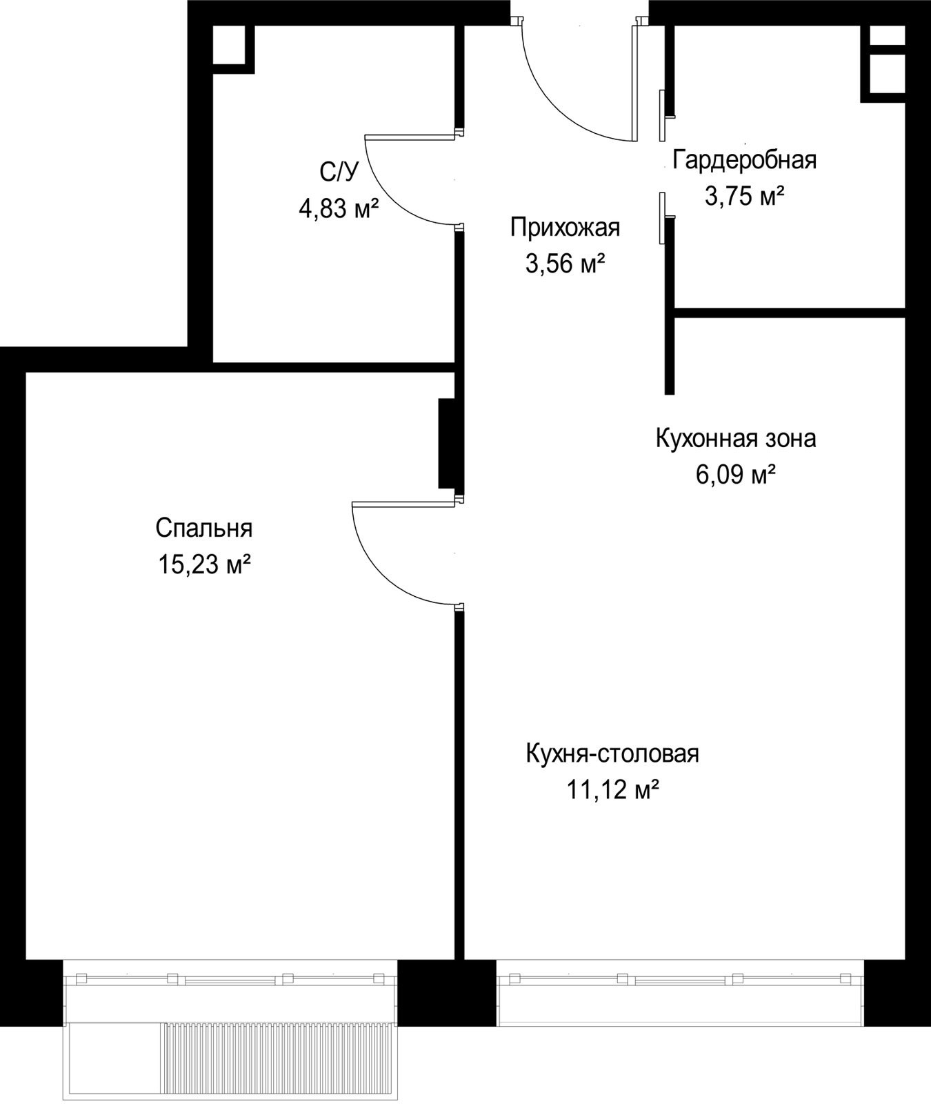 1-комнатная квартира, 44,6 м² — фото 2