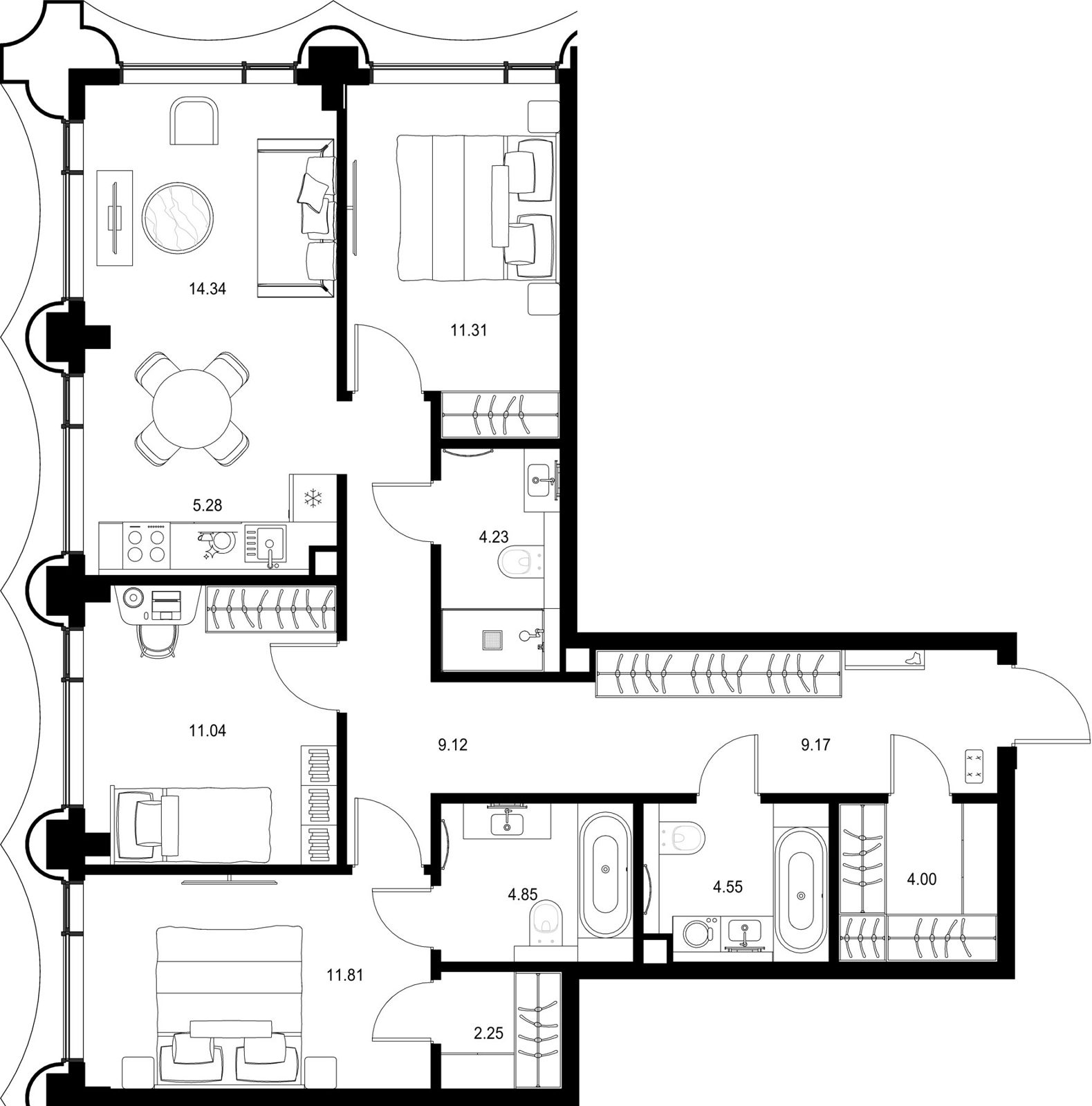 3-комнатная квартира, 92 м²