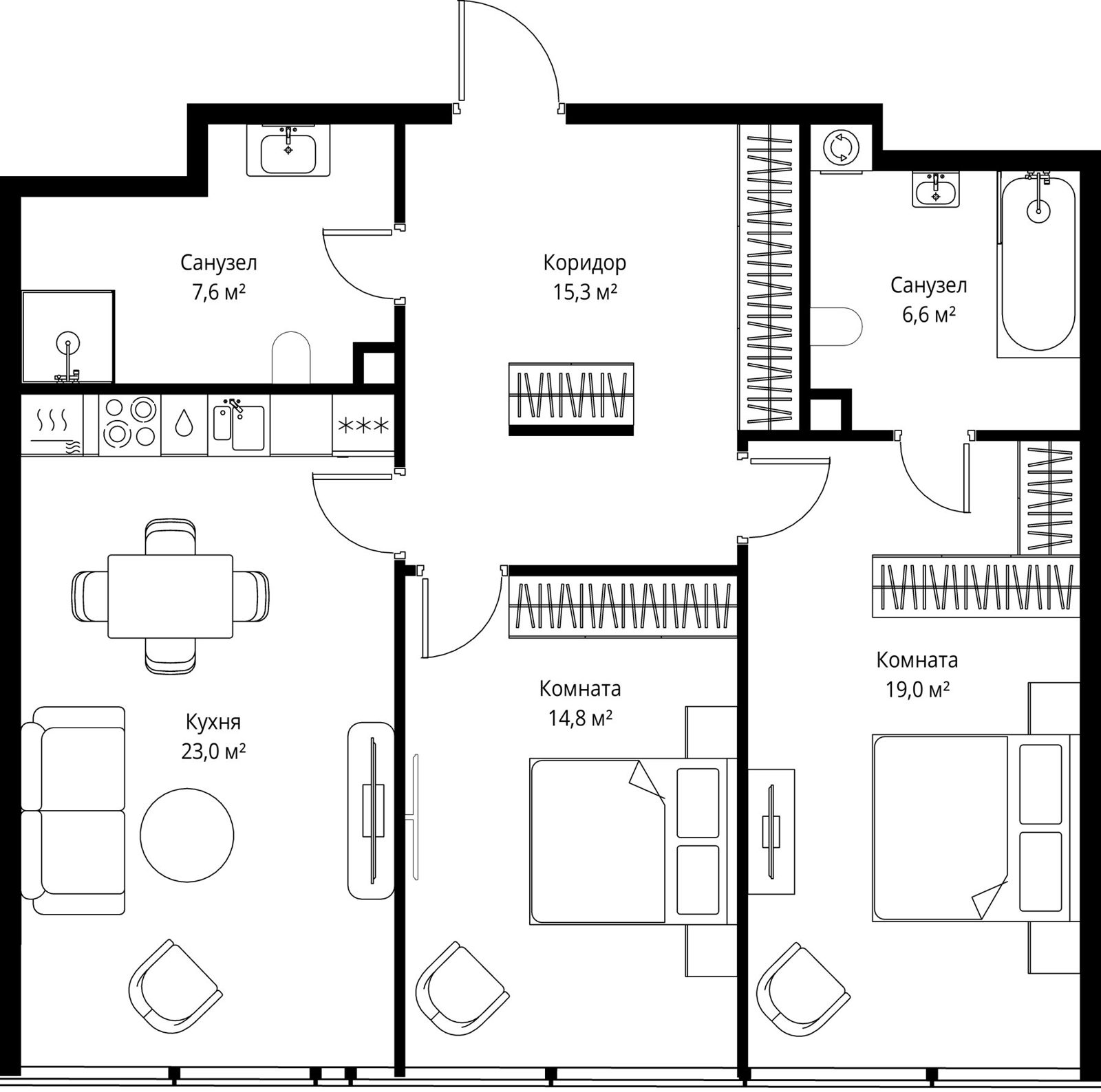2-комнатная квартира, 86,3 м²