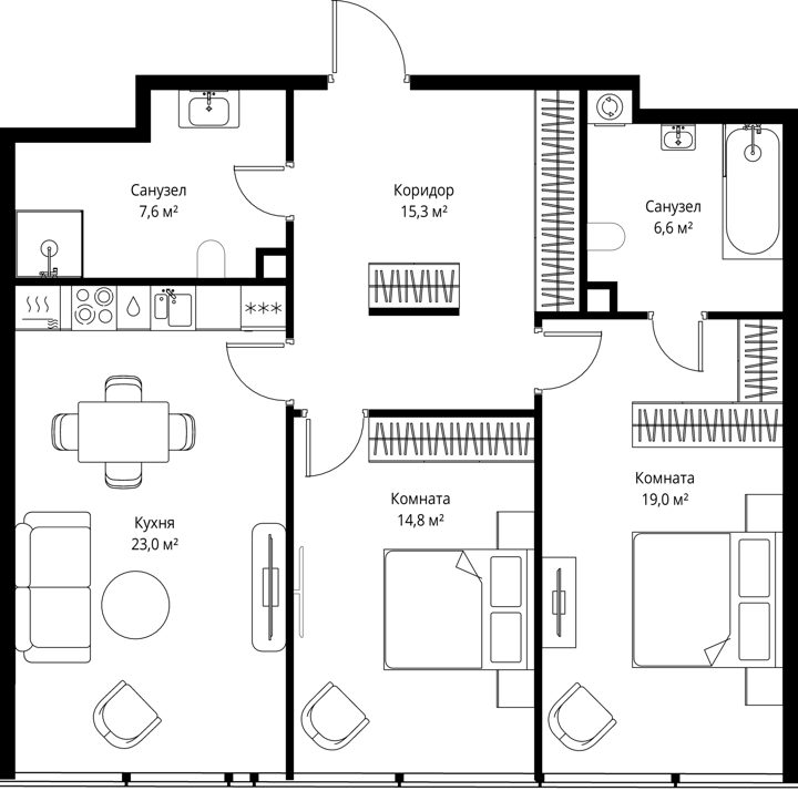 2-комнатная квартира, 86,3 м²
