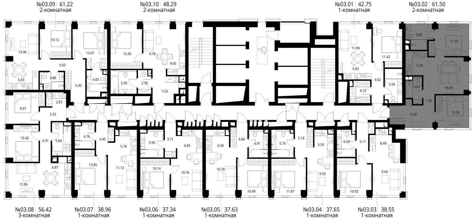 2-комнатная квартира, 61,5 м² — фото 2