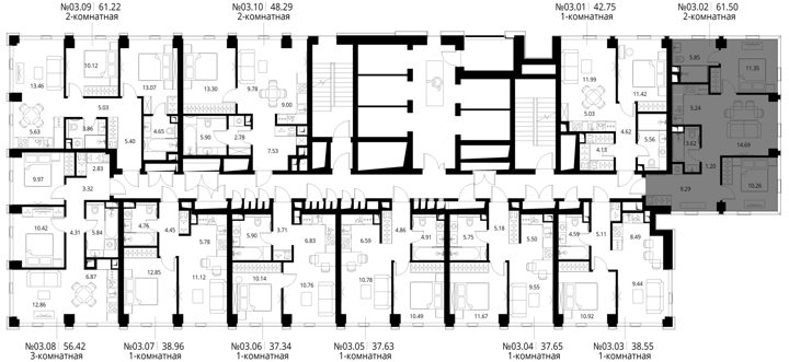 2-комнатная квартира, 61,5 м² — фото 2