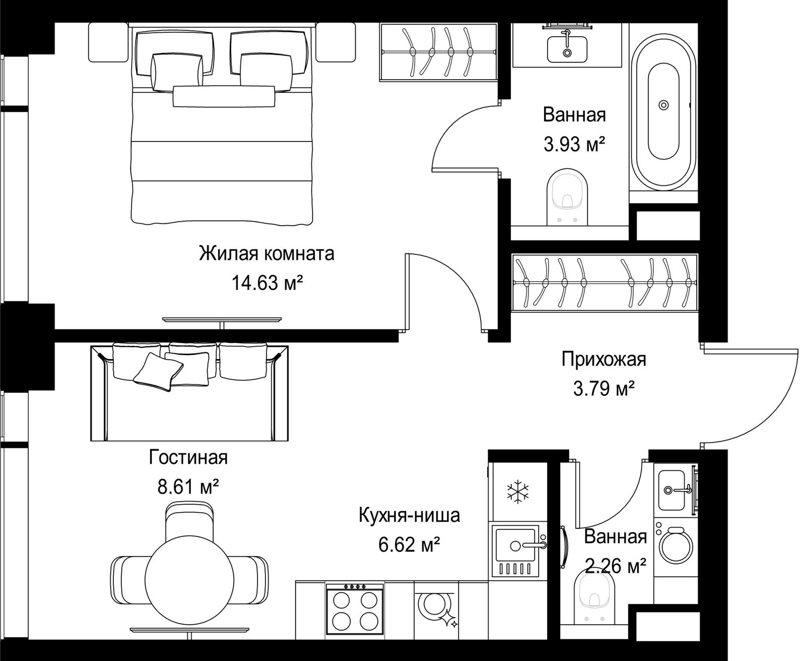 1-комнатная квартира, 39,8 м²