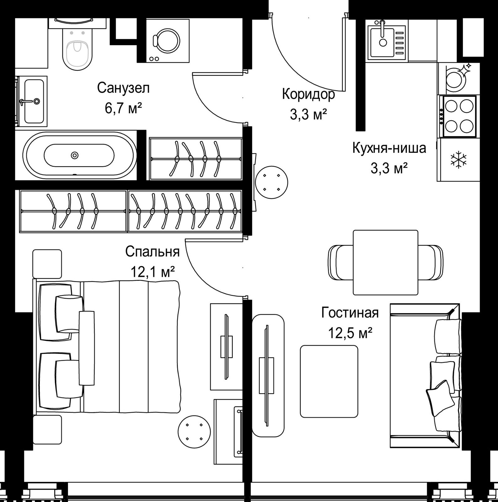 1-комнатная квартира, 37,9 м²