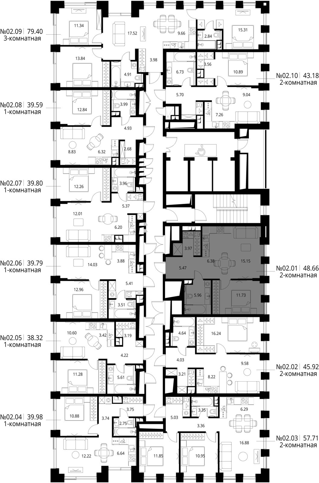 1-комнатная квартира, 48,7 м² — фото 2