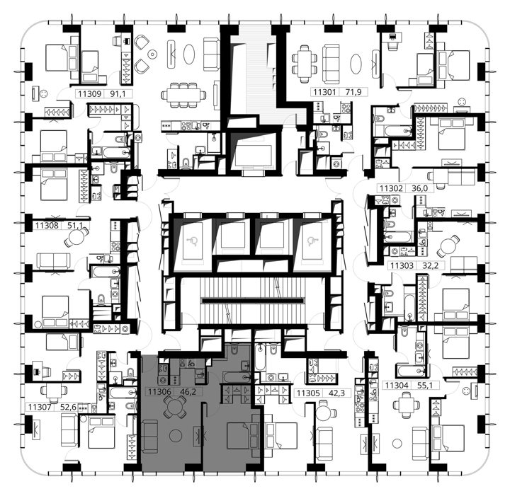1-комнатная квартира, 46,2 м² — фото 2