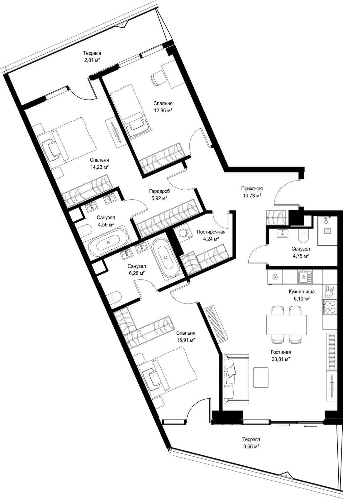 3-комнатная квартира, 115,9 м²