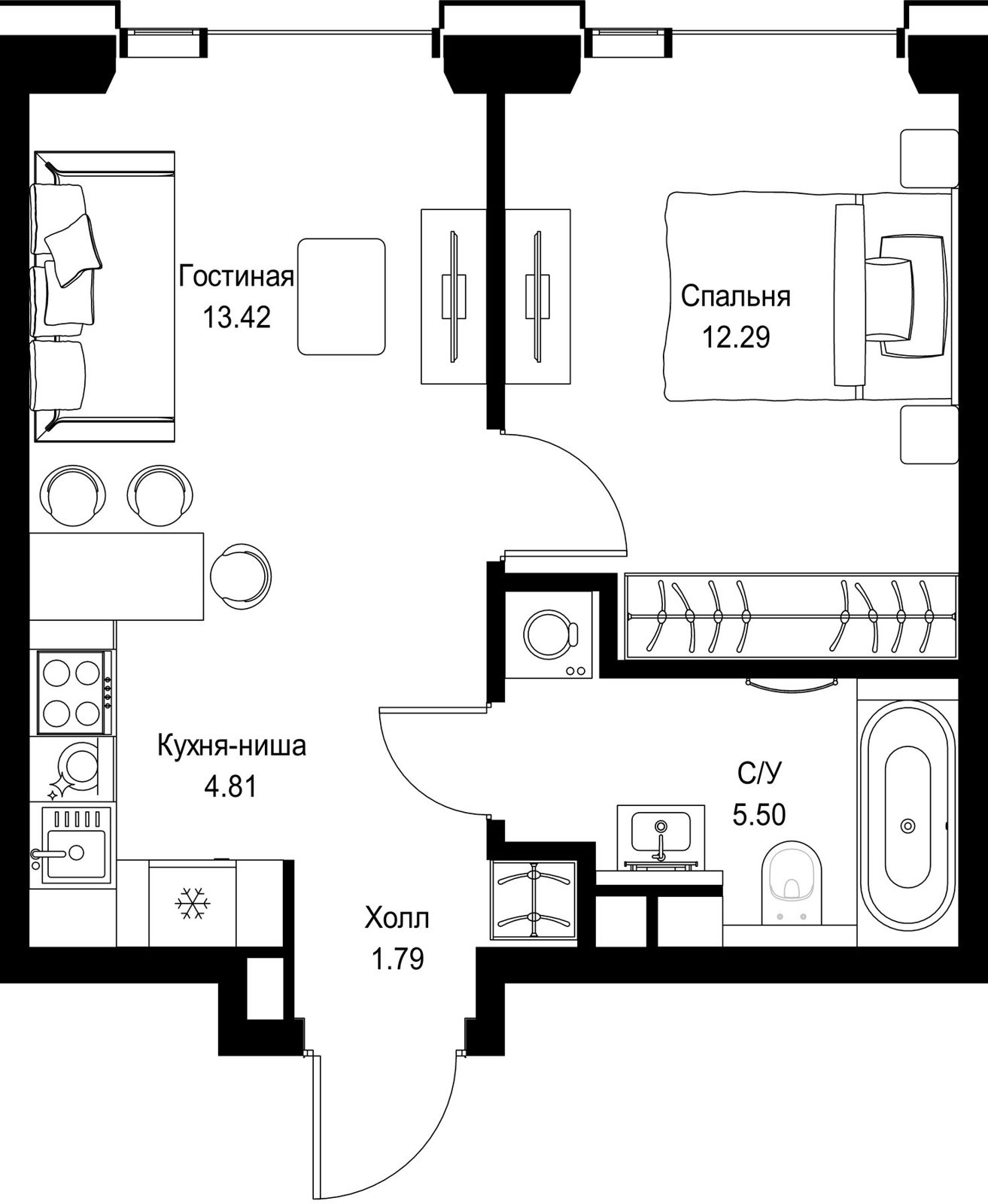 1-комнатная квартира, 37,8 м²