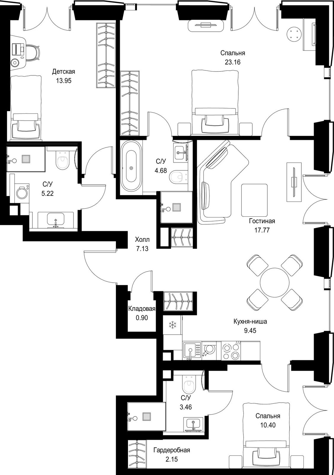 3-комнатная квартира, 98,3 м²