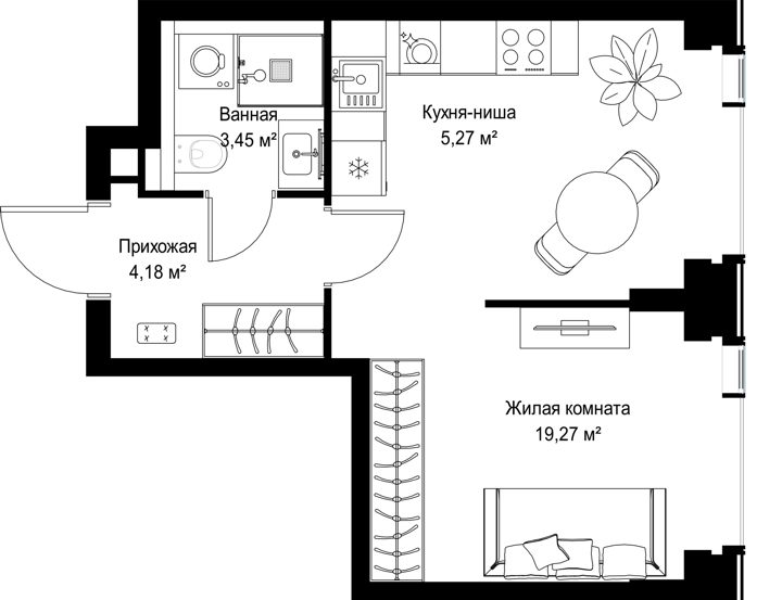 1-комнатная квартира, 32,2 м² — фото 1