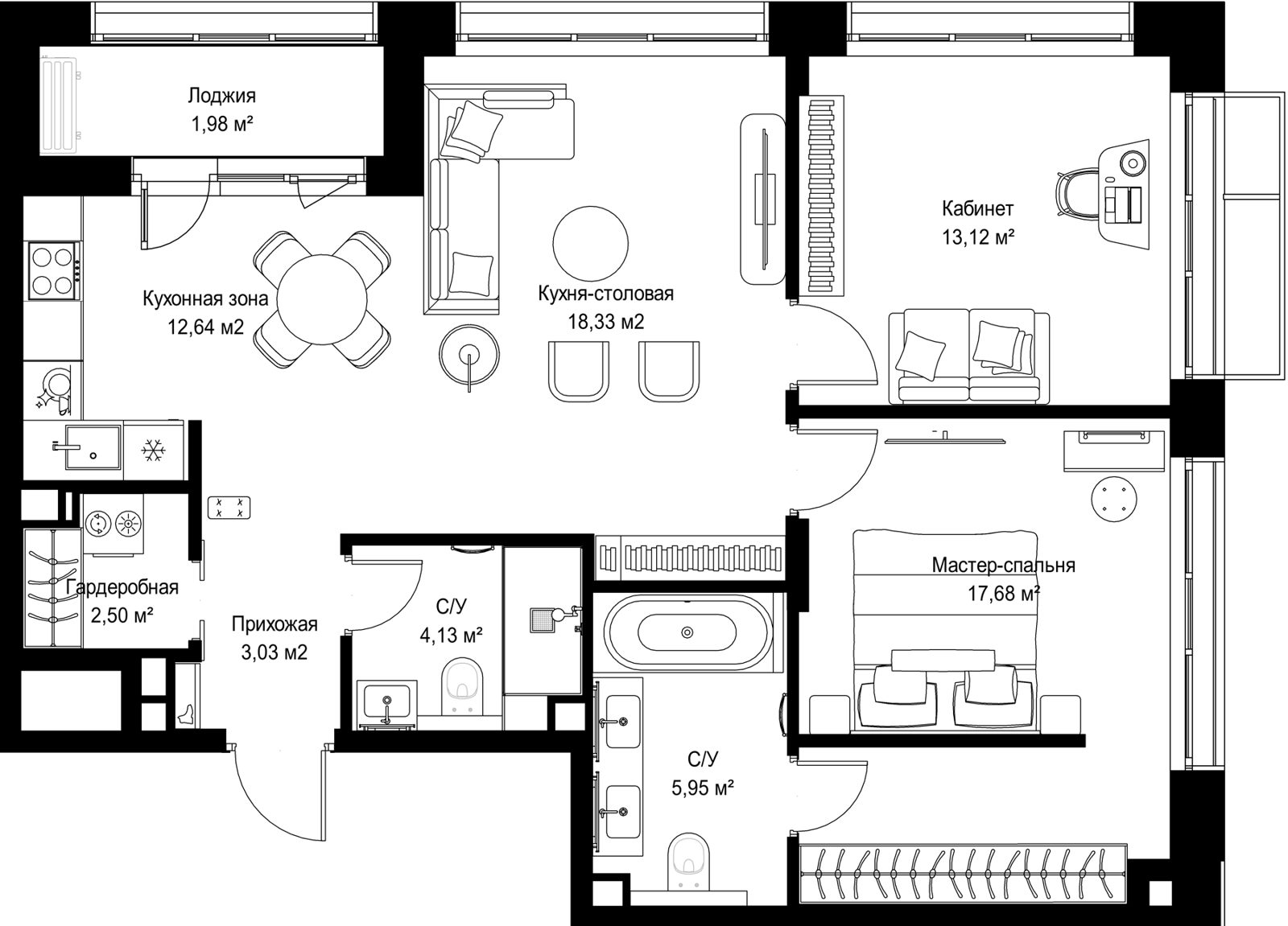 2-комнатная квартира, 79,4 м²