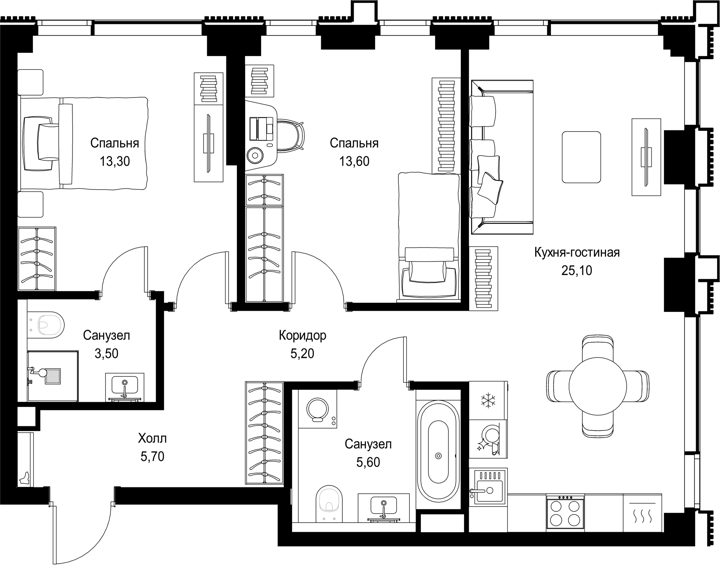 2-комнатная квартира, 72 м² — фото 1