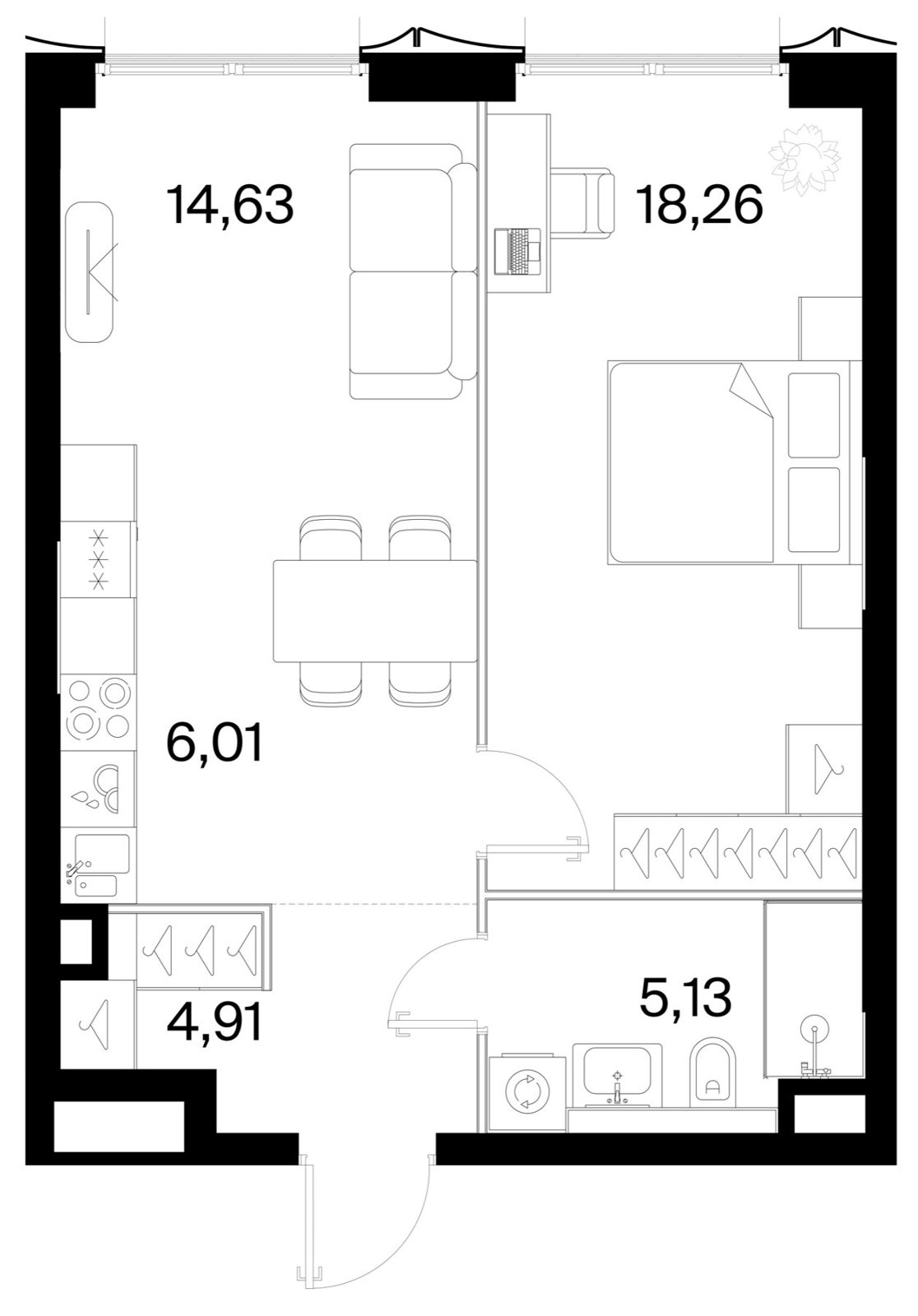 1-комнатная квартира, 48,9 м²
