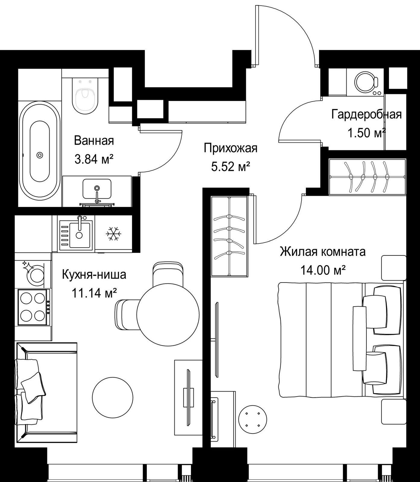 1-комнатная квартира, 36 м²