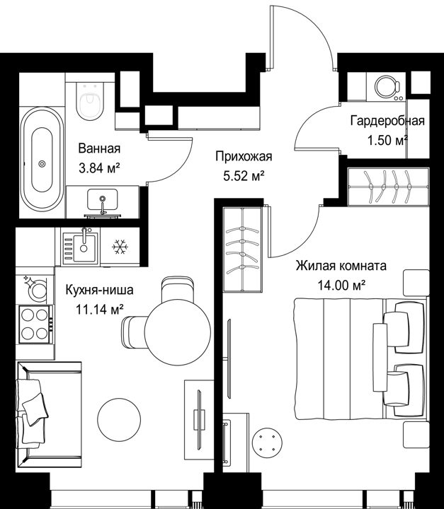 1-комнатная квартира, 36 м²