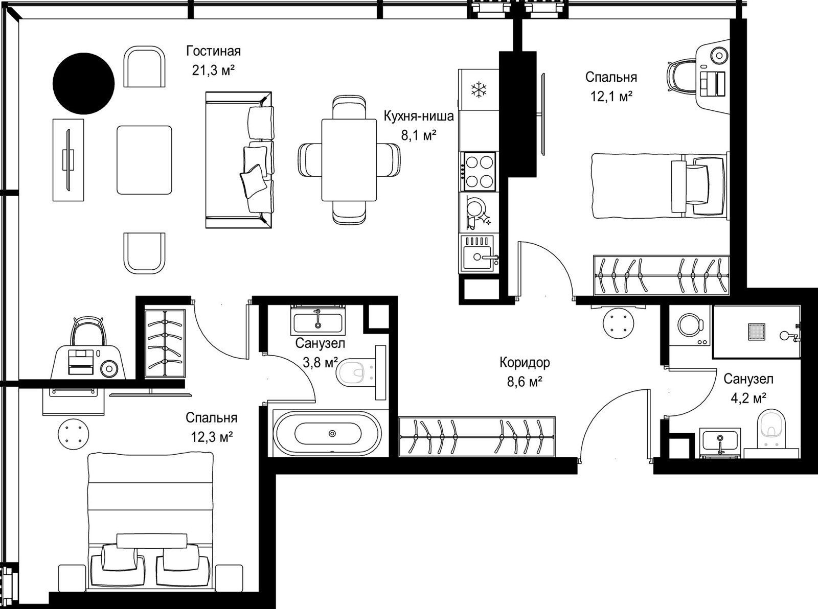 2-комнатная квартира, 70,4 м²