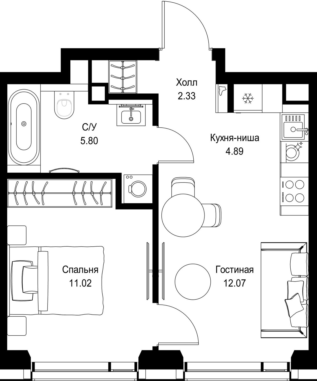 1-комнатная квартира, 36,1 м²